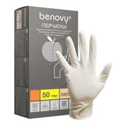 Перчатки латексные BENOVY Latex Powdered, перчатки латексные, опудренные, цвет латекс, L, 50 пар в упаковке