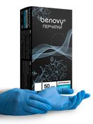 Перчатки нитровиниловые BENOVY Nitrovinyl, гладкие, голубые, XL, 50 пар в упаковке