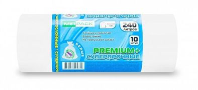 PREMIUM + 240 литров, 10 штук, ПВД 45 мкм, размер 93х130 см, белые